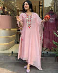 Elegant Chanderi Kurti Pant Dupatta Set