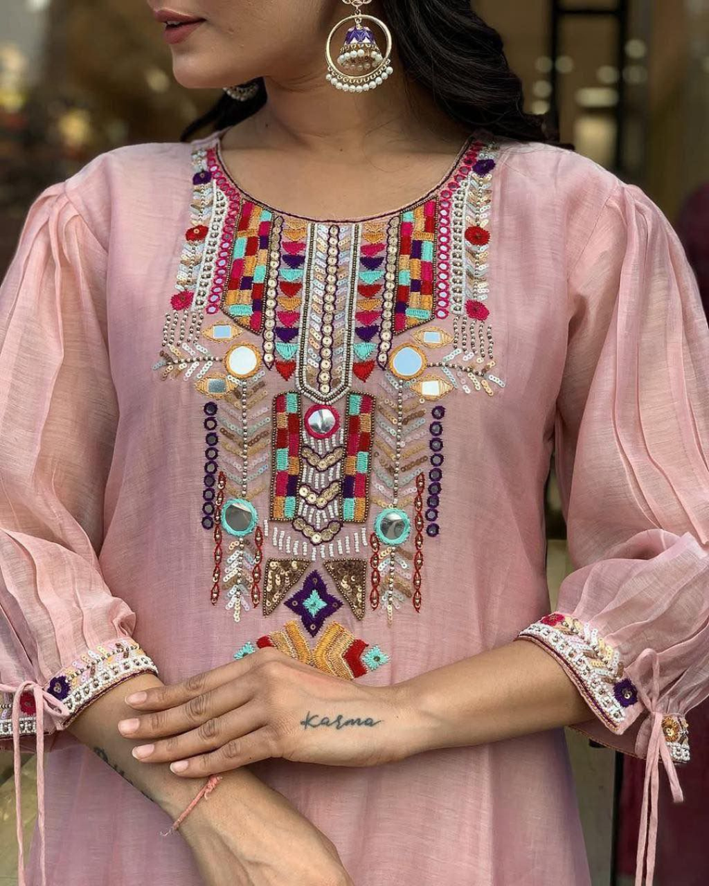 Elegant Chanderi Kurti Pant Dupatta Set