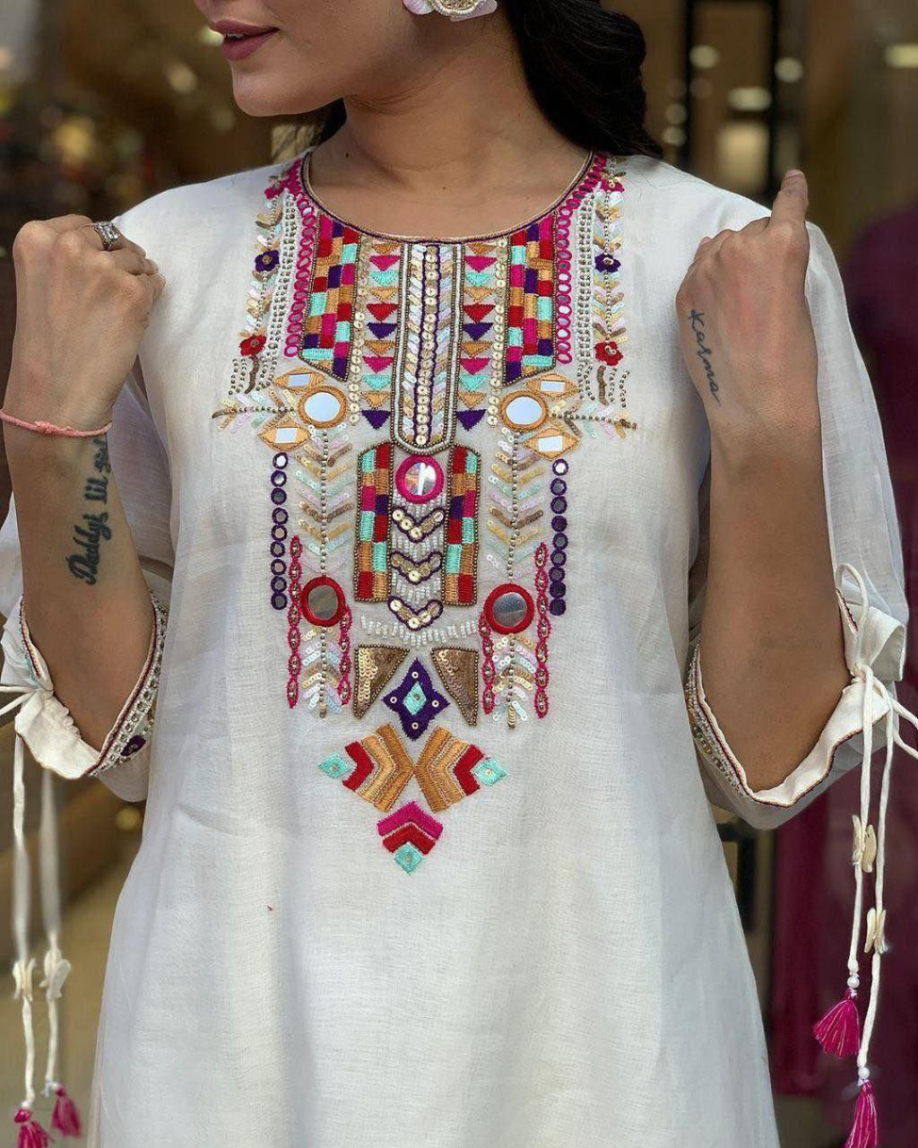 Elegant Chanderi Kurti Pant Dupatta Set