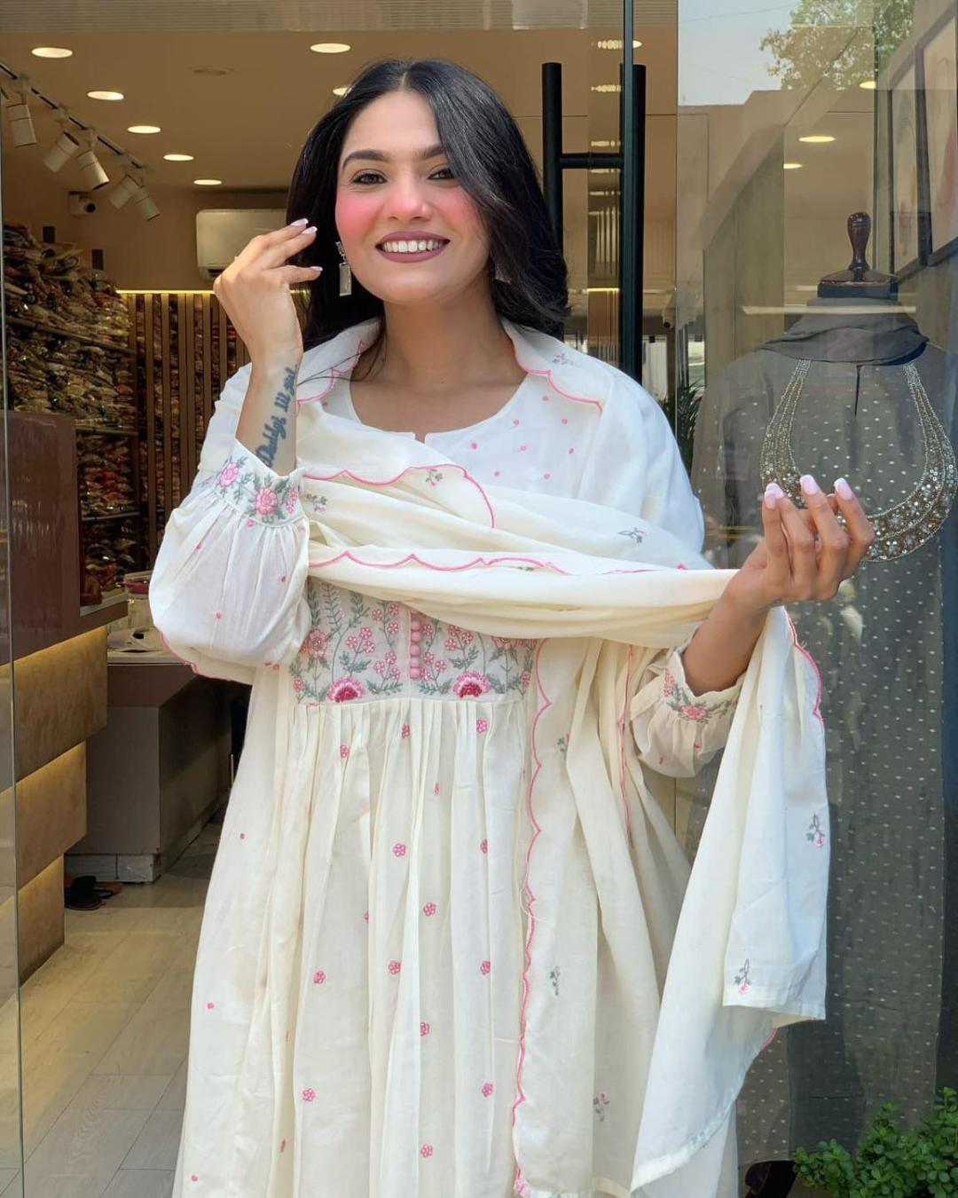 Pure Cotton Flowy Frock-Style Kurti Set