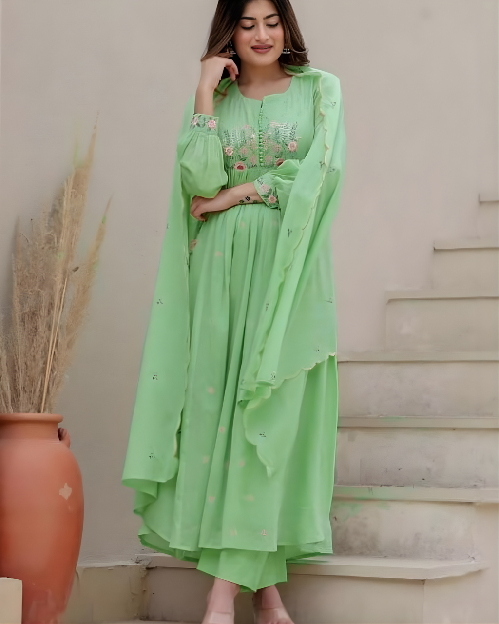 Pure Cotton Flowy Frock-Style Kurti Set