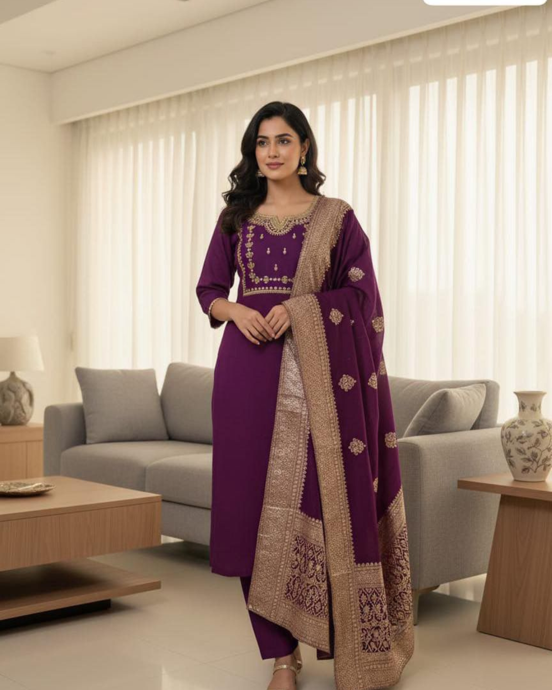 Muslin Silk Kurti Set with Banarasi Dupatta