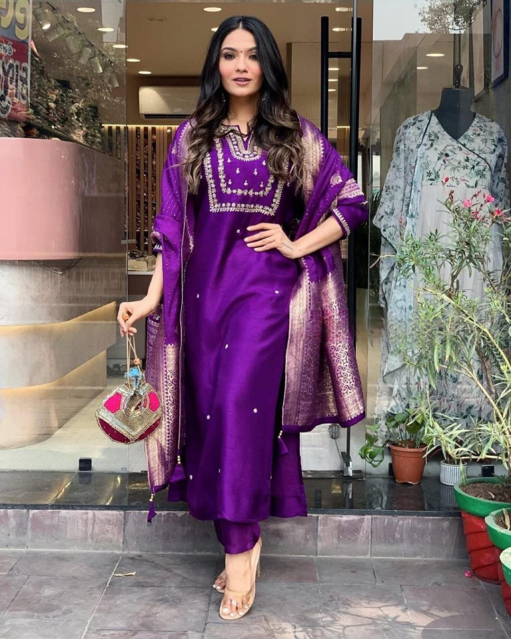 Muslin Silk Kurti Set with Banarasi Dupatta