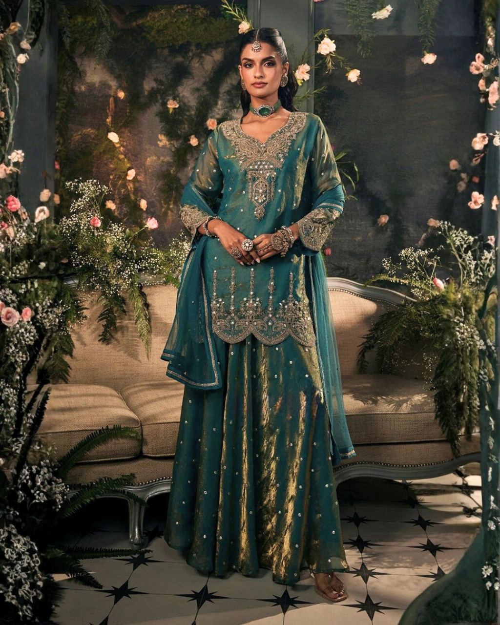 Royal Embroidered Short Kurta & Flowy Skirt