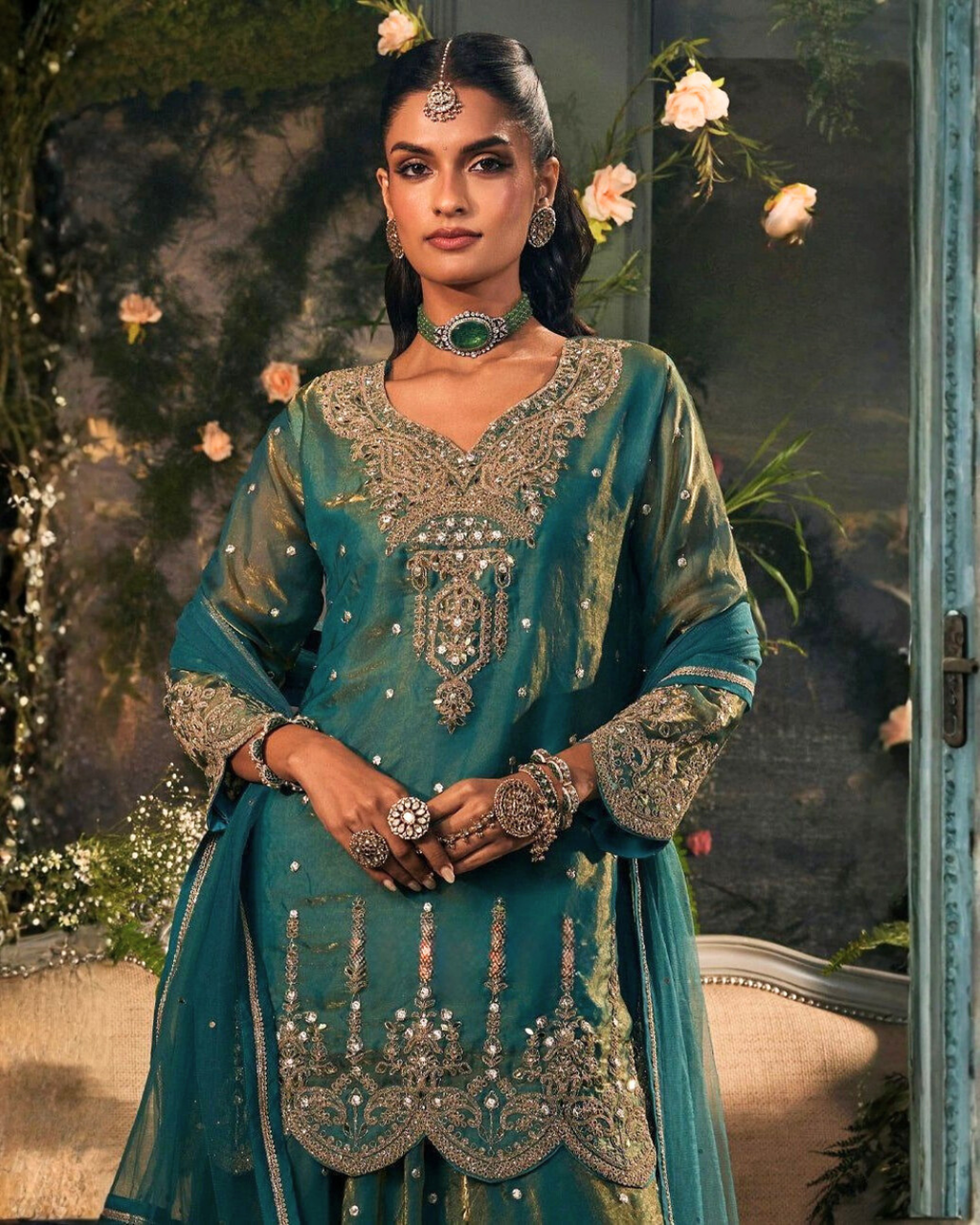 Royal Embroidered Short Kurta & Flowy Skirt