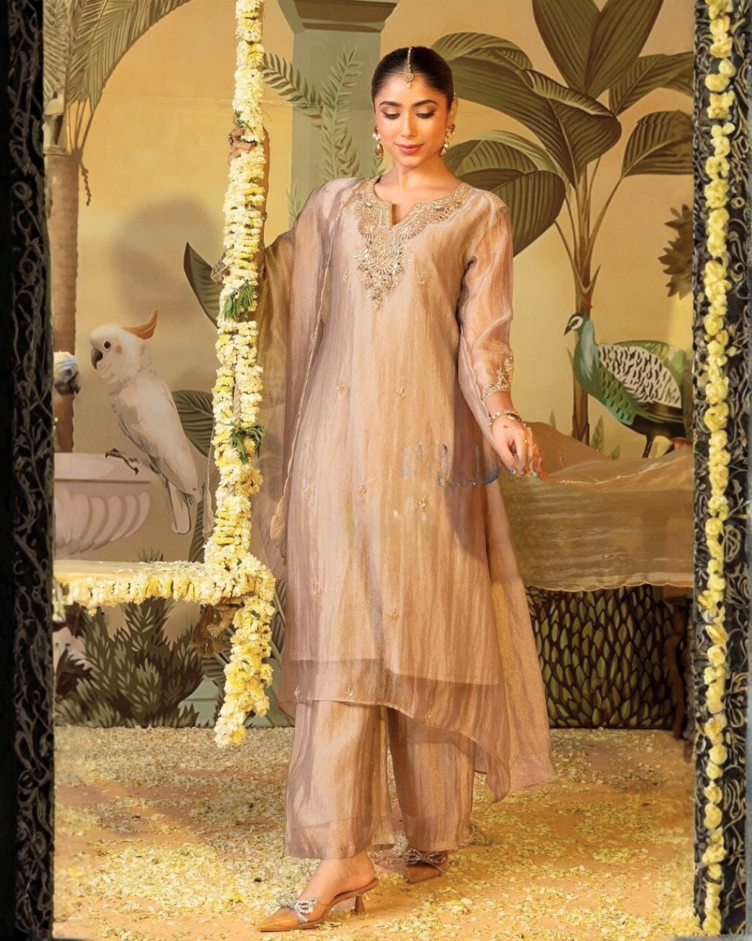 A-Line Glass Tissue Suit Set with Handwork