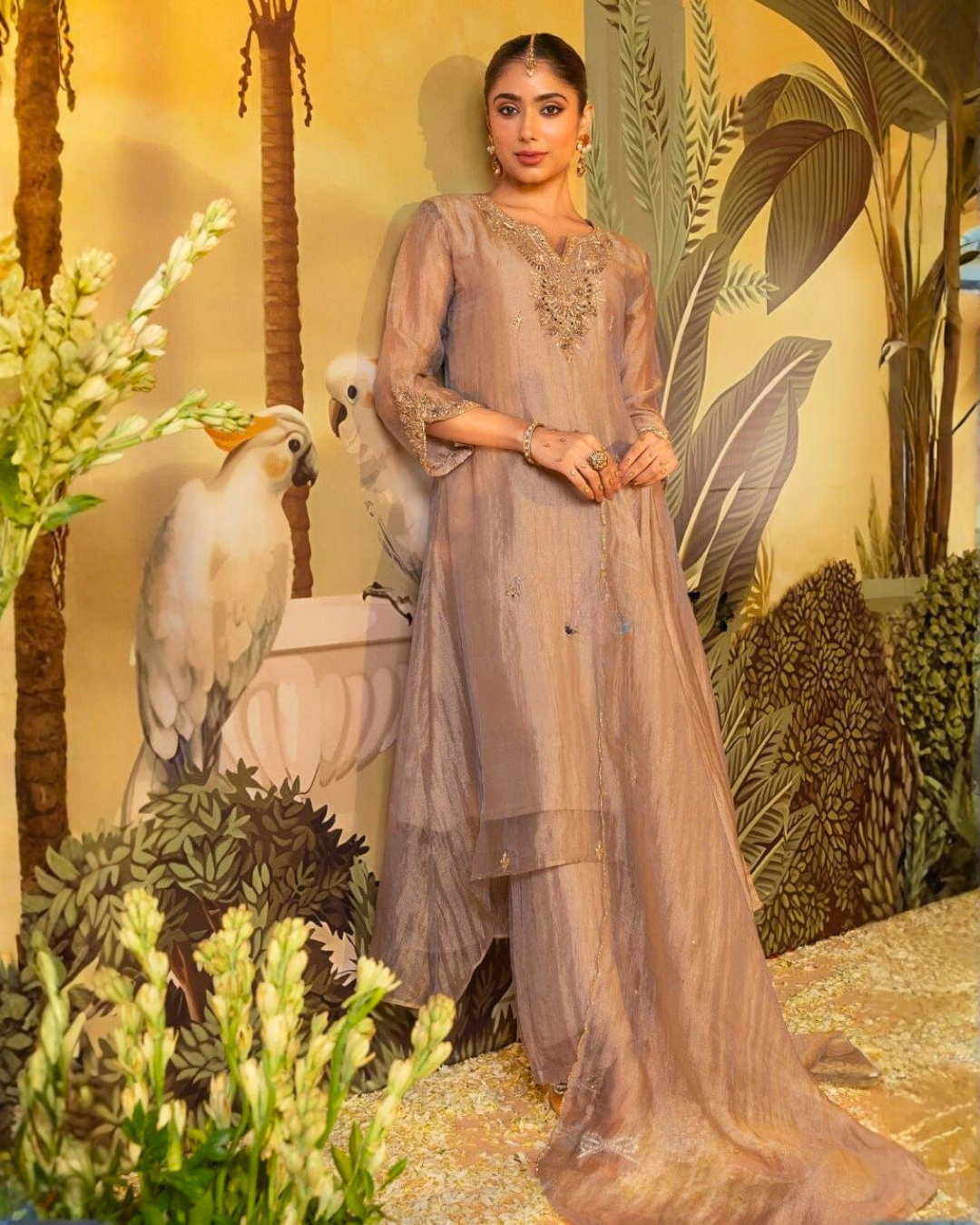 A-Line Glass Tissue Suit Set with Handwork