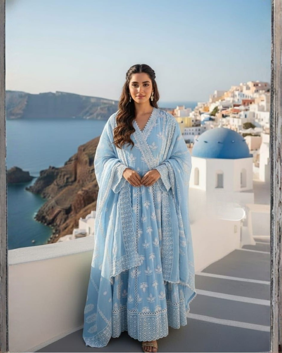 Cotton Schiffli Angrakha Anarkali Set