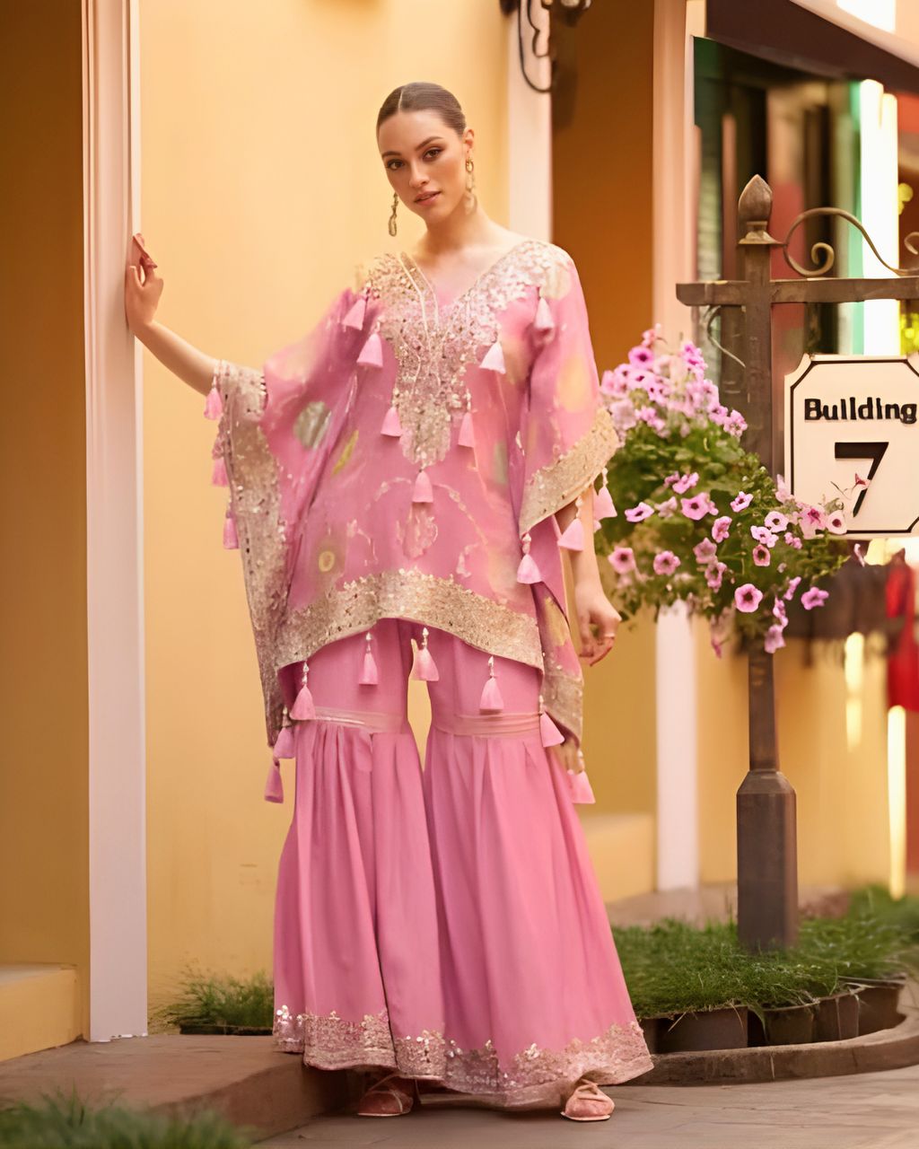 Royal Silk Hand-Embroidered Kurti Palazzo Set