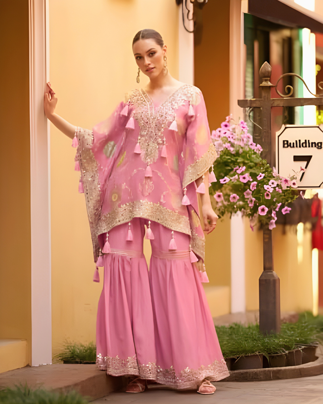 Royal Silk Hand-Embroidered Kurti Palazzo Set