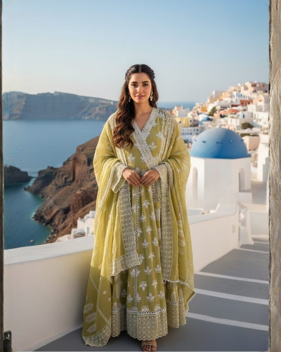 Cotton Schiffli Angrakha Anarkali Set