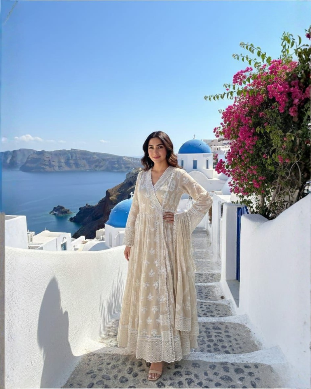 Cotton Schiffli Angrakha Anarkali Set