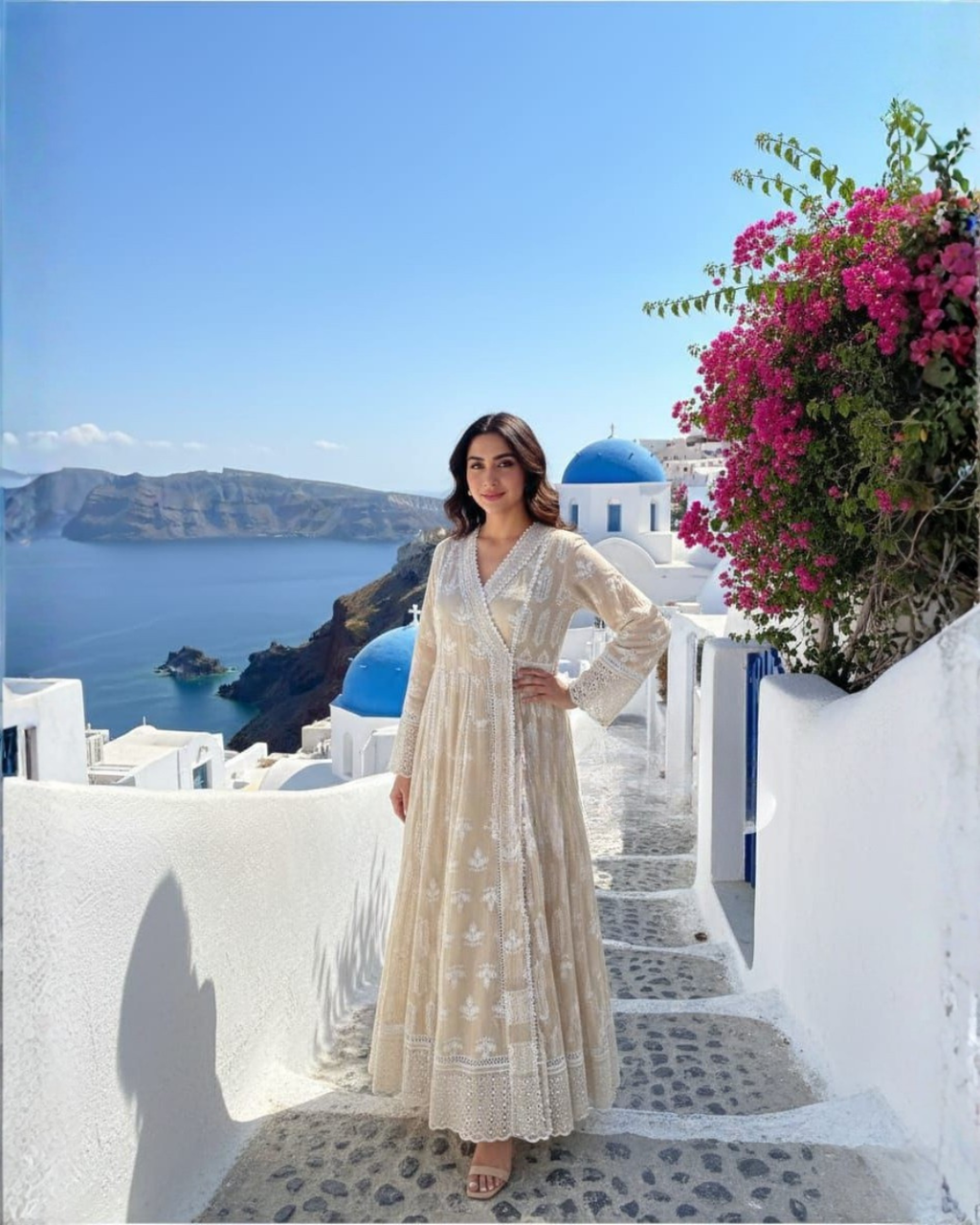 Cotton Schiffli Angrakha Anarkali Set