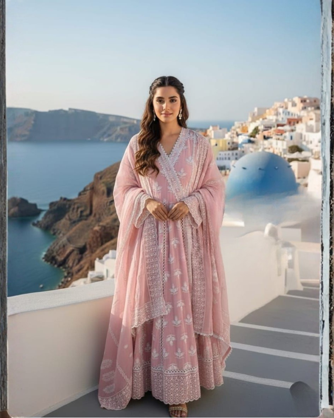 Cotton Schiffli Angrakha Anarkali Set