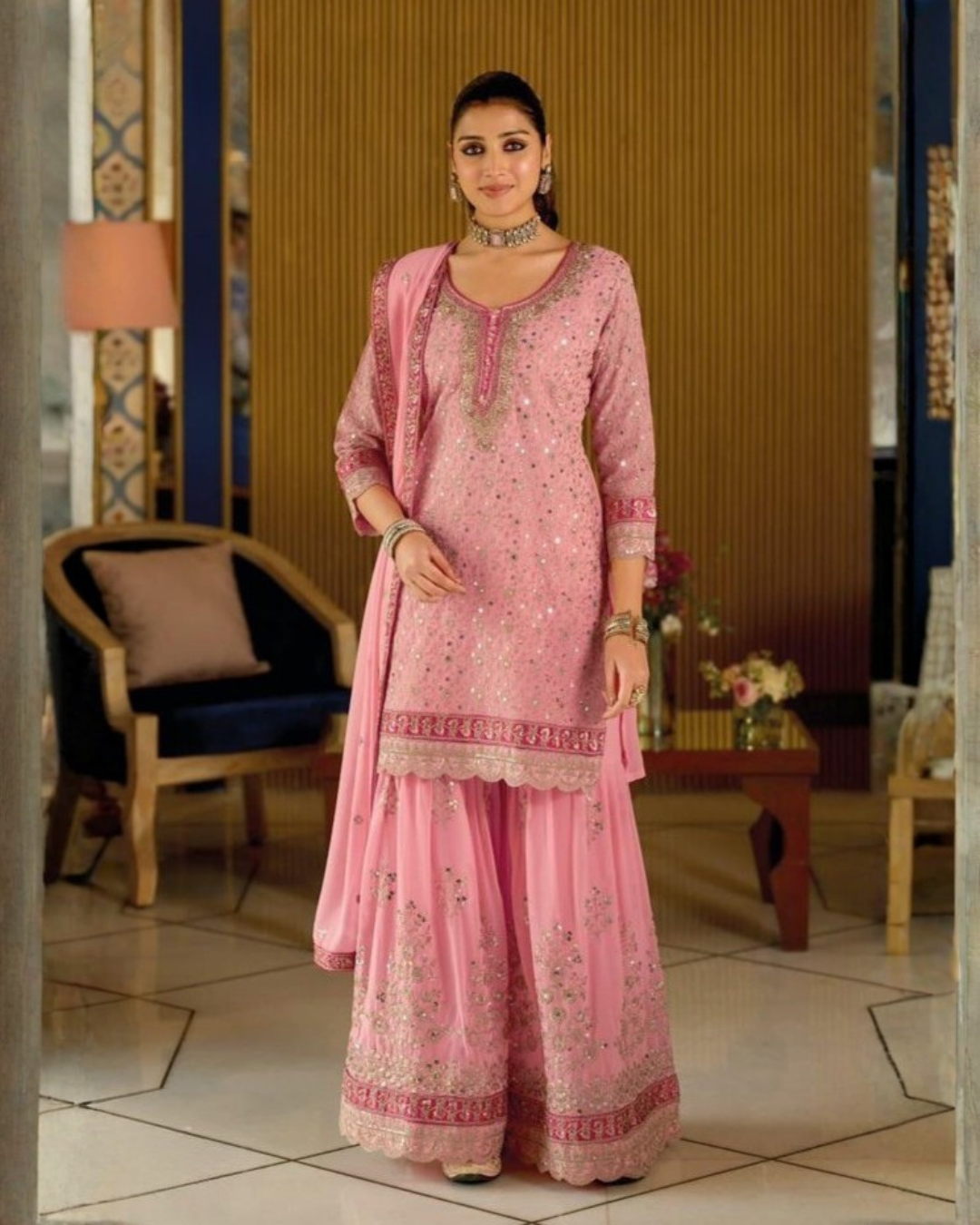 Georgette Embroidered Sharara Set with Dupatta