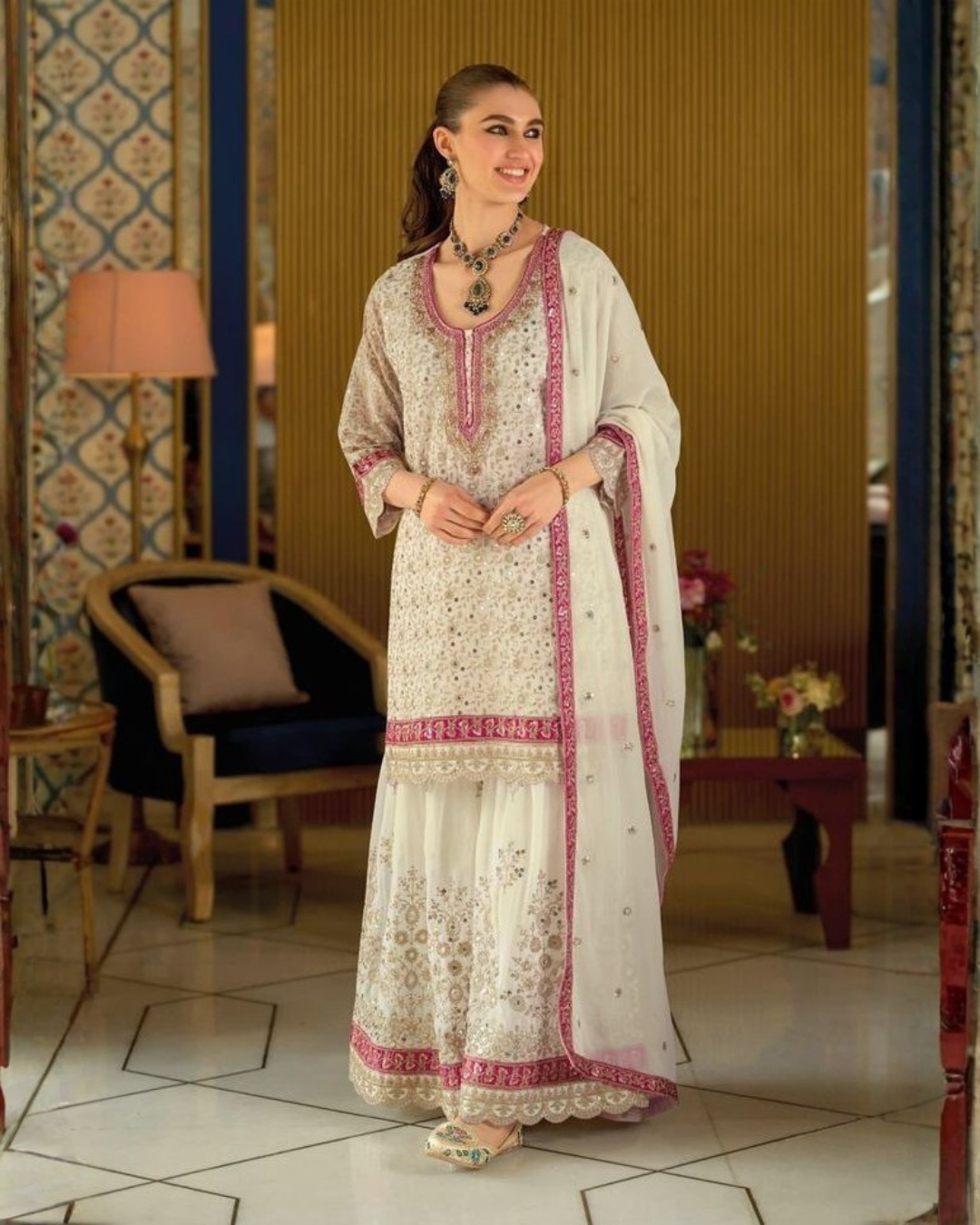 Georgette Embroidered Sharara Set with Dupatta