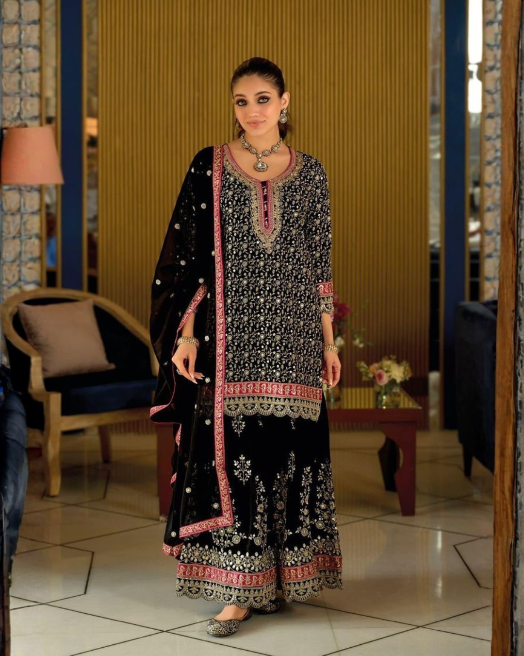 Georgette Embroidered Sharara Set with Dupatta