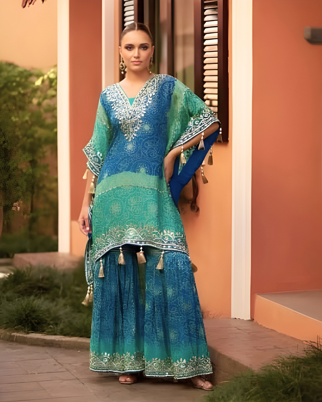 Royal Silk Hand-Embroidered Kurti Palazzo Set