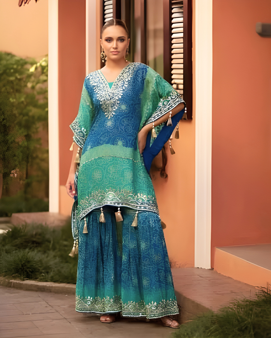 Royal Silk Hand-Embroidered Kurti Palazzo Set