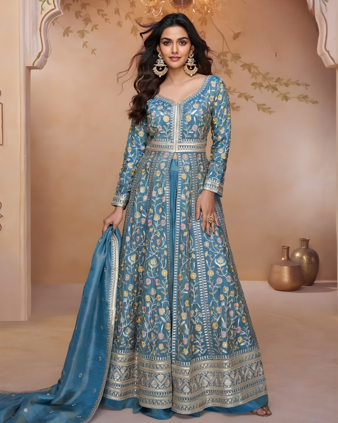 Meher Sapphire Glow Embroidered Lehenga Set