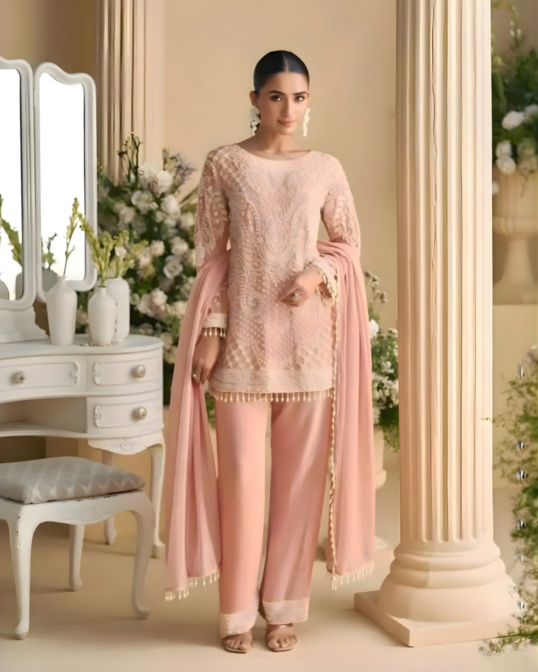 Georgette & Net Heavy Embroidered Palazzo Set