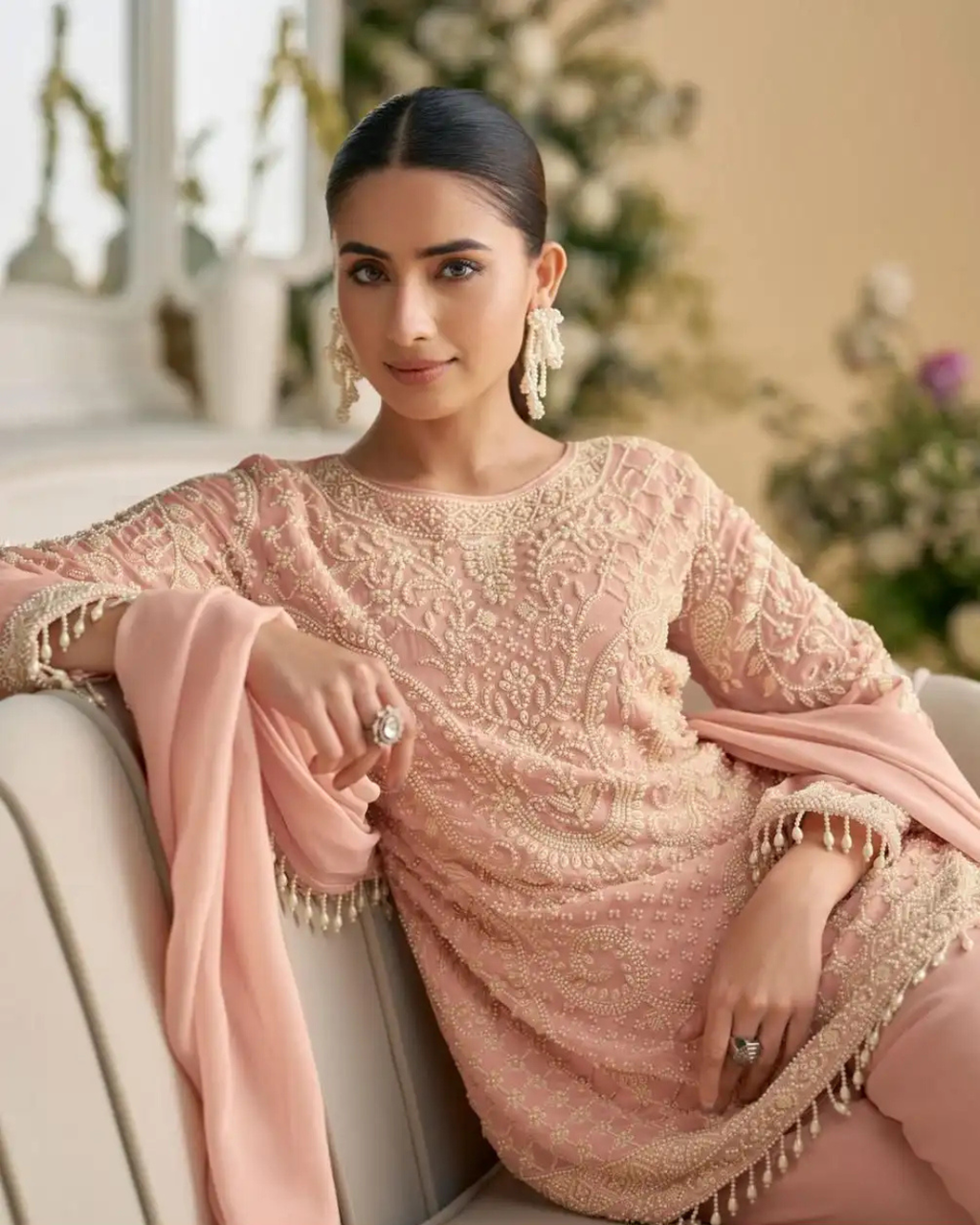 Georgette & Net Heavy Embroidered Palazzo Set