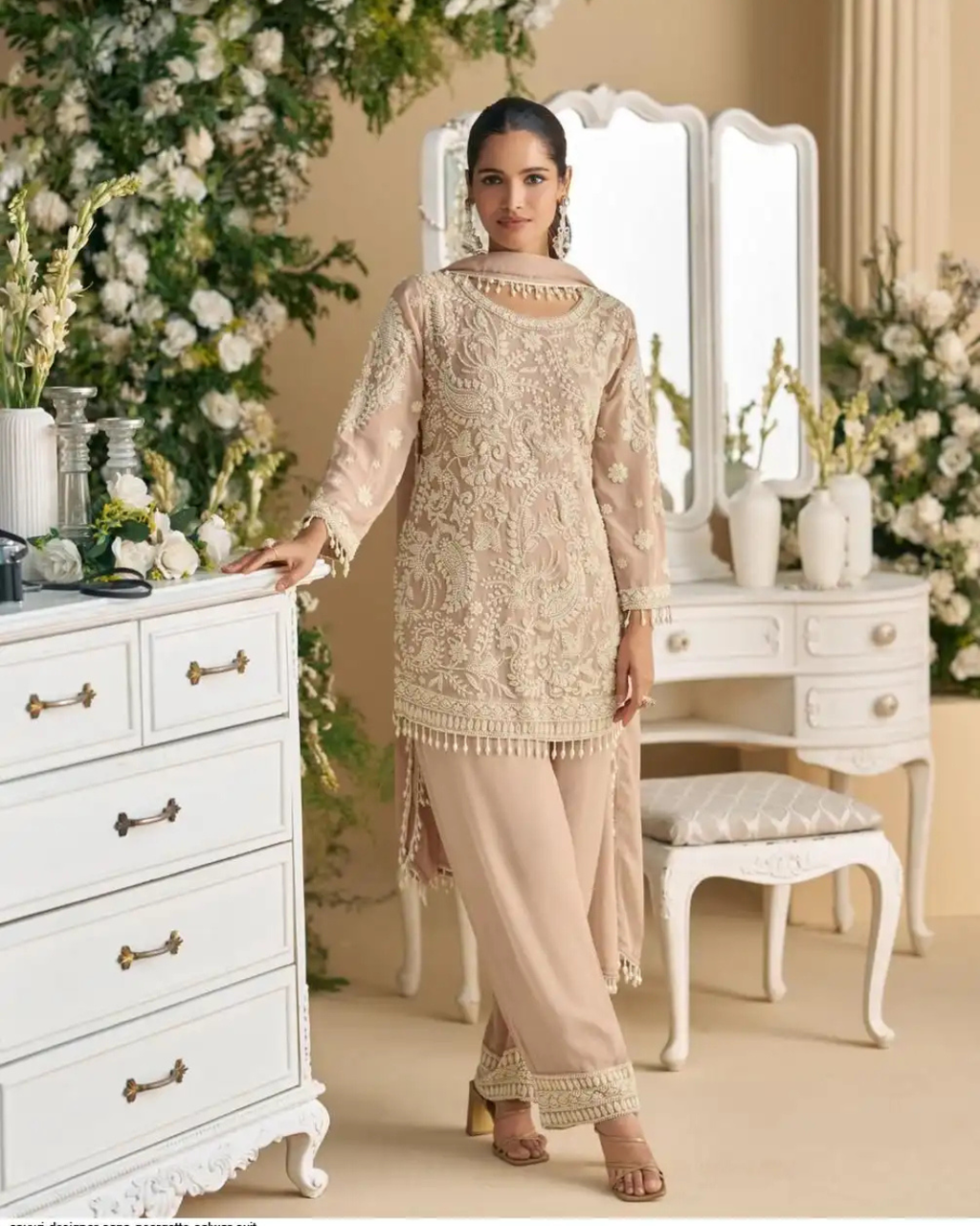 Georgette & Net Heavy Embroidered Palazzo Set