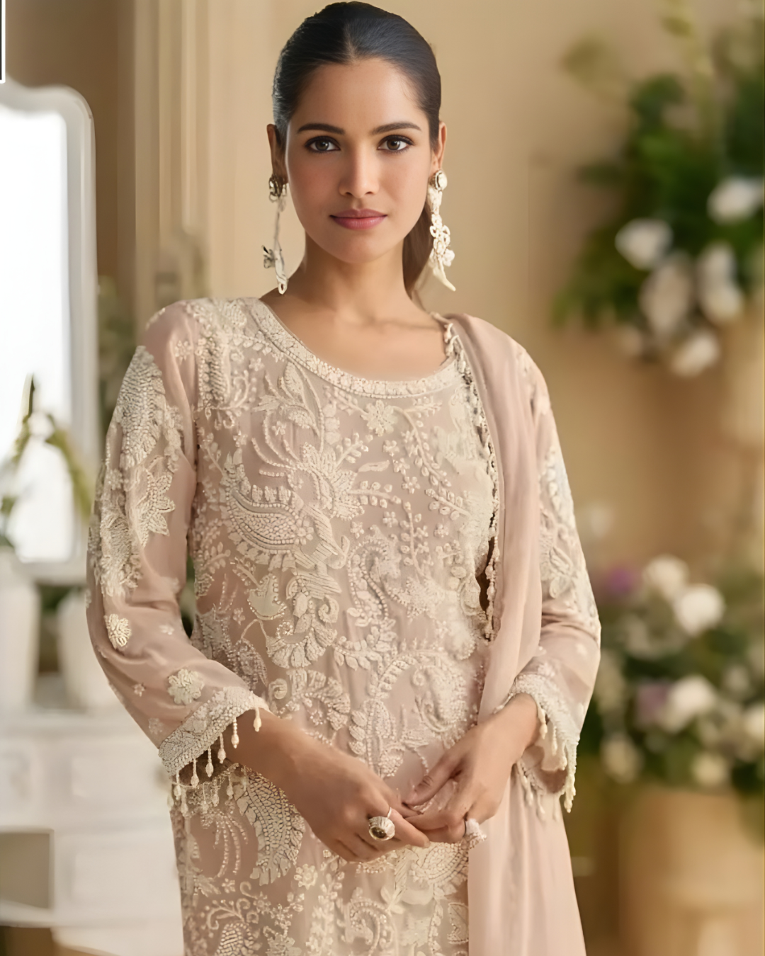 Georgette & Net Heavy Embroidered Palazzo Set