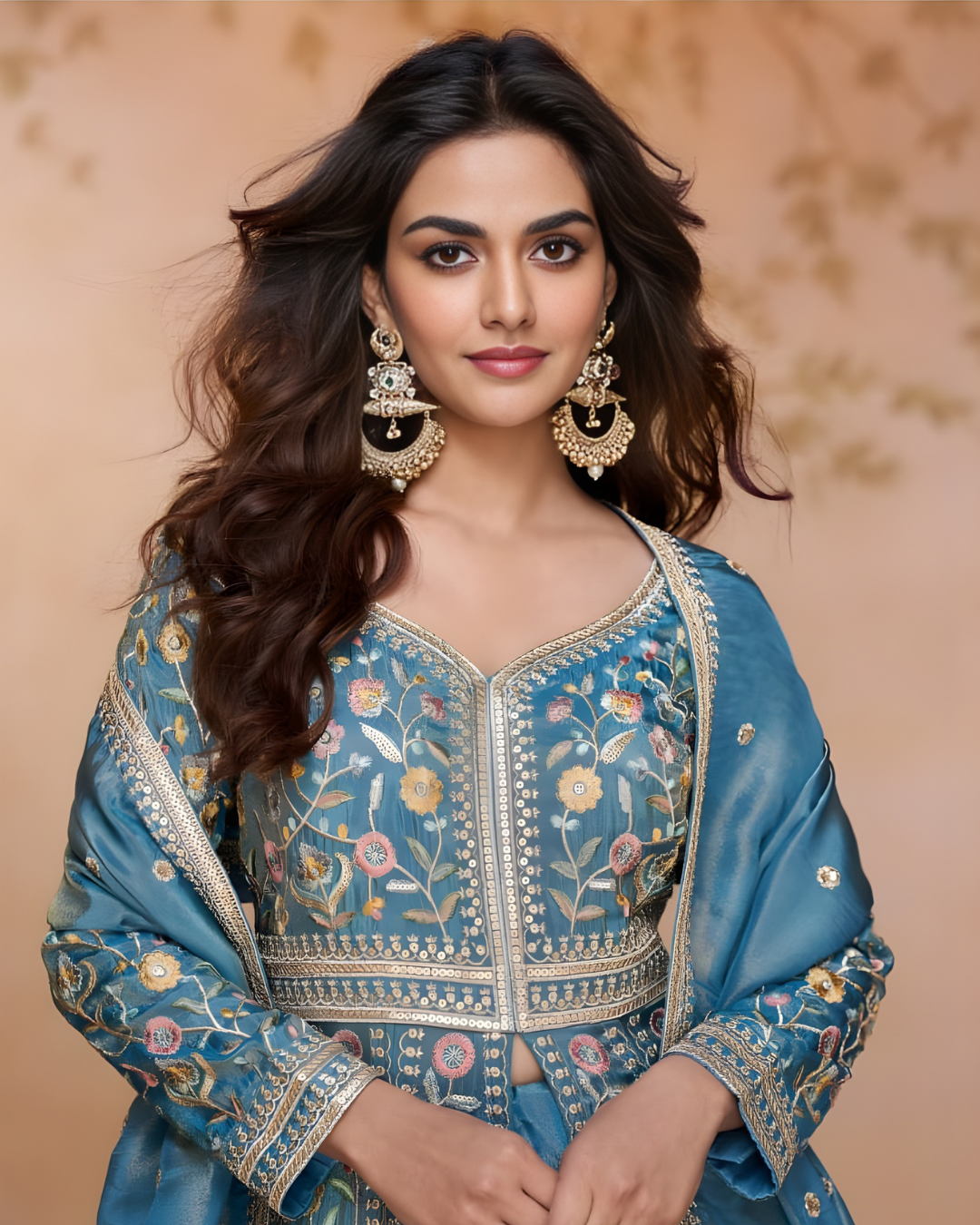 Meher Sapphire Glow Embroidered Lehenga Set