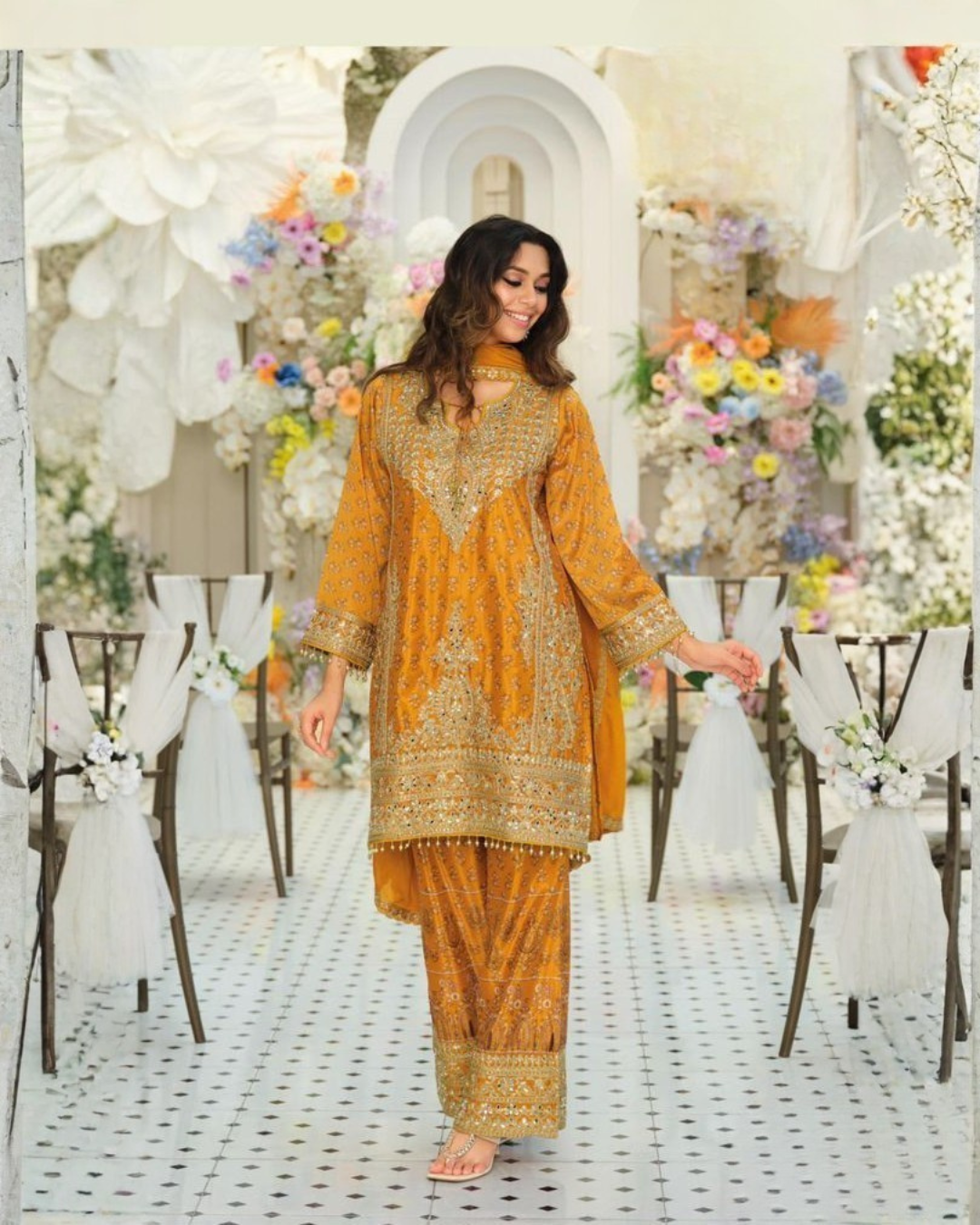 Shimmer Silk Embroidered Palazo Suit