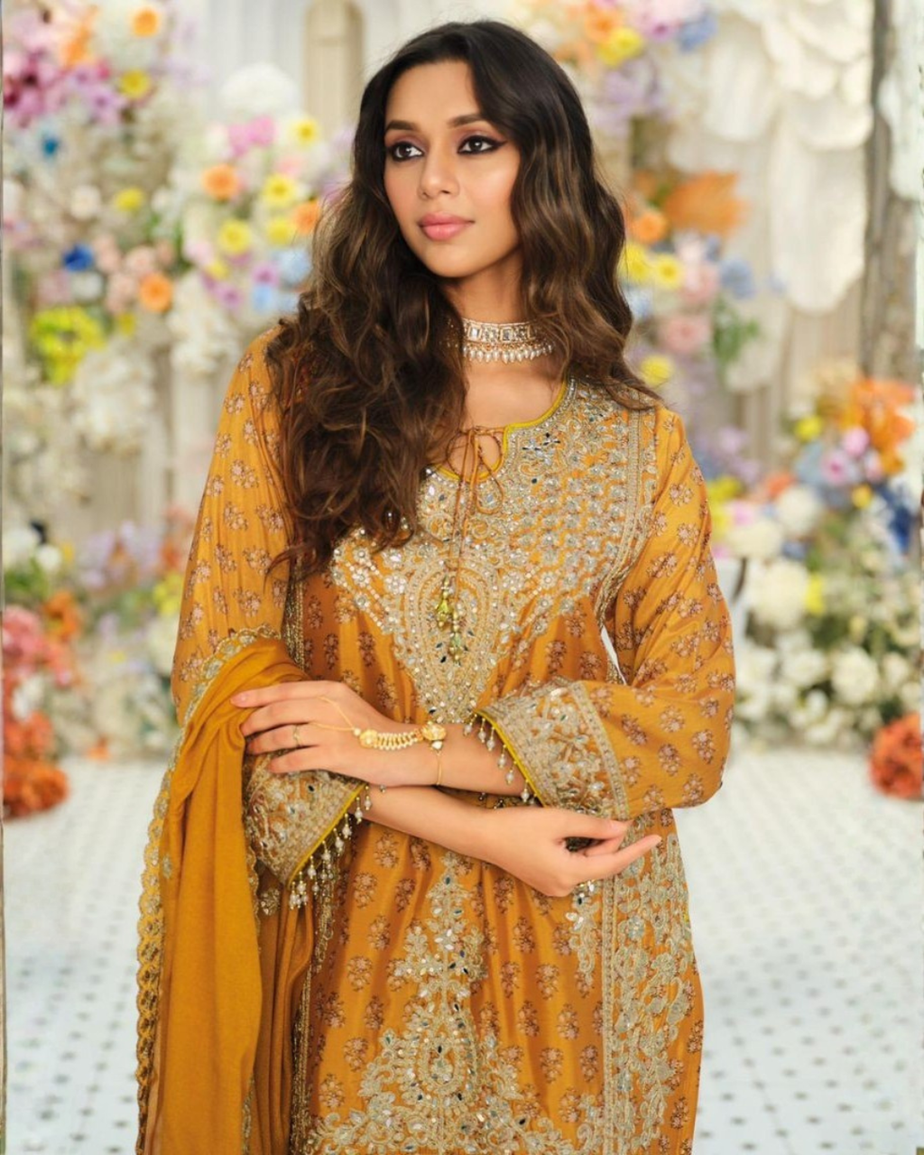 Shimmer Silk Embroidered Palazo Suit