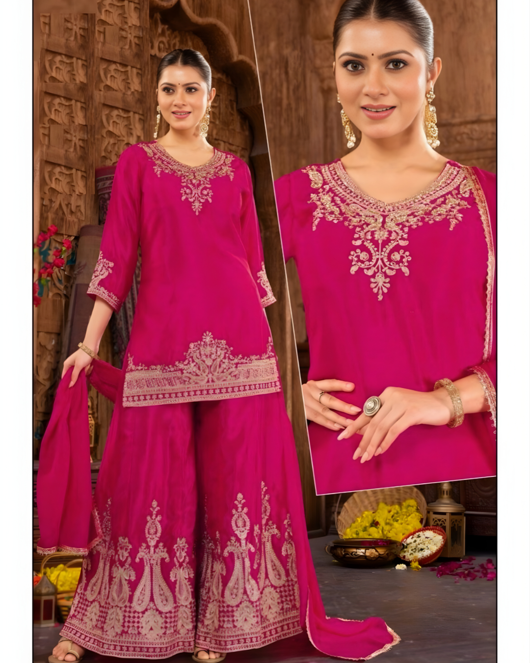 Embroidered Silk Sharara Ensemble