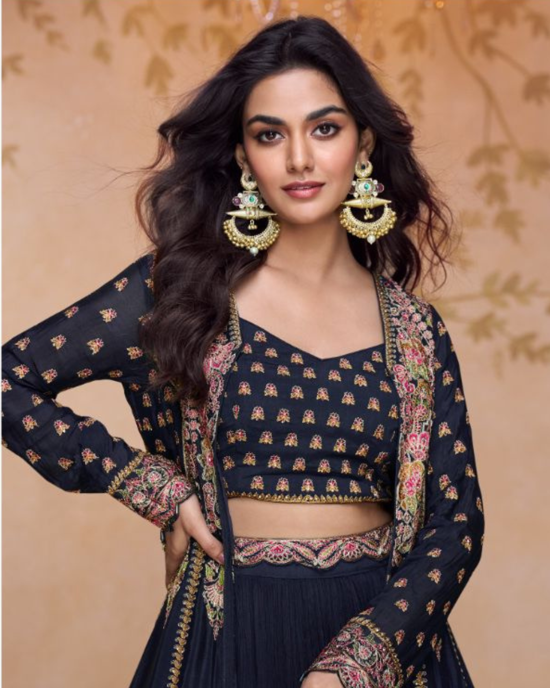 Midnight Glow Real Shimmer Embroidered Lehenga Set