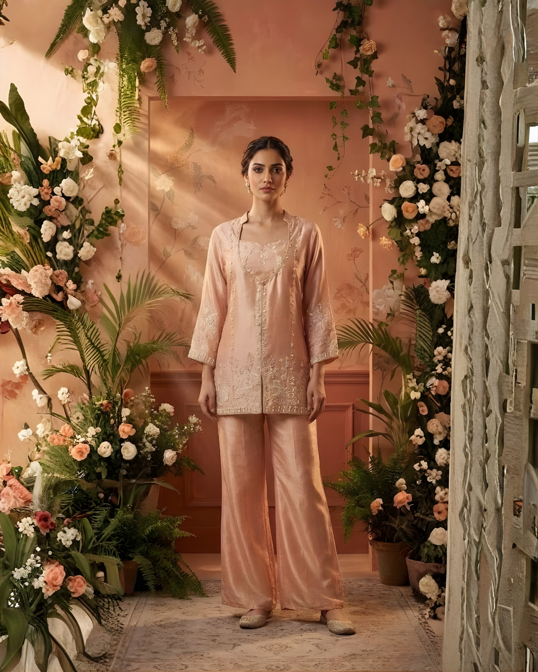 Embroidered Chinon Silk Indo-Western Fusion Set