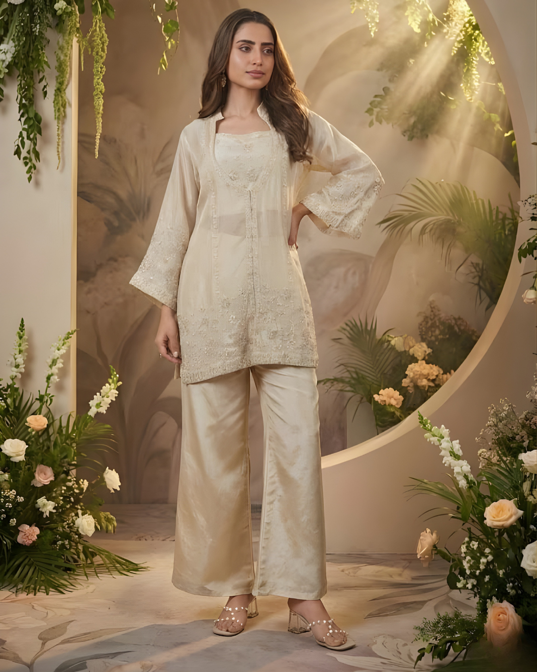 Embroidered Chinon Silk Indo-Western Fusion Set
