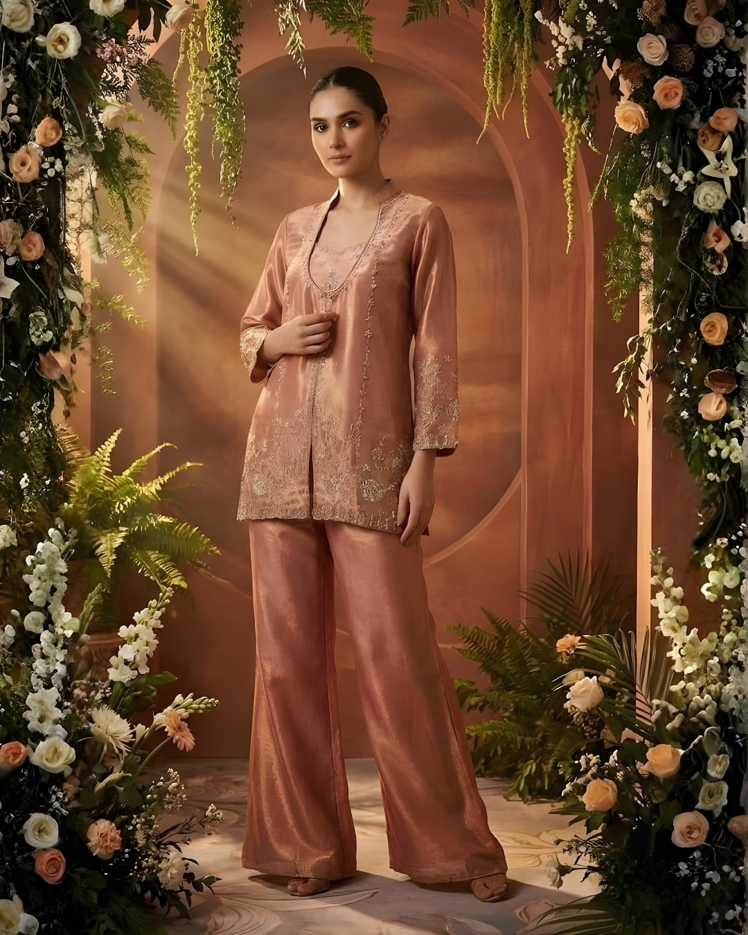 Embroidered Chinon Silk Indo-Western Fusion Set