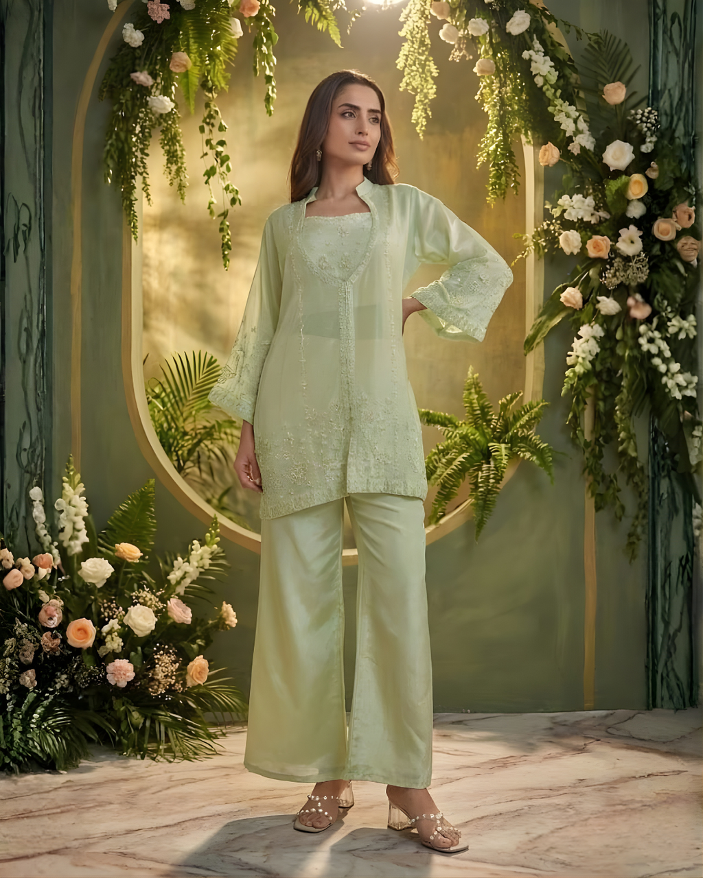 Embroidered Chinon Silk Indo-Western Fusion Set