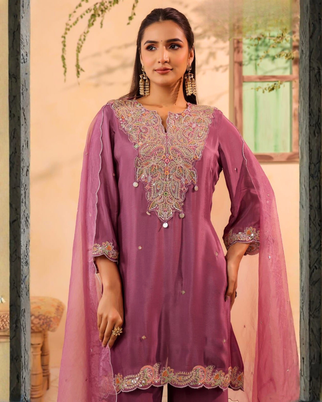 Divine Chinnon Embroidered Palazzo Set