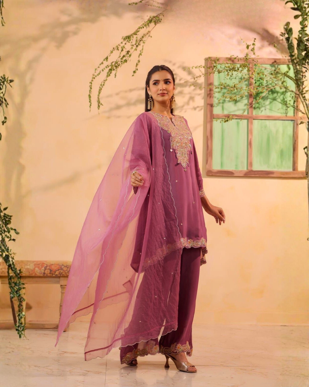 Divine Chinnon Embroidered Palazzo Set