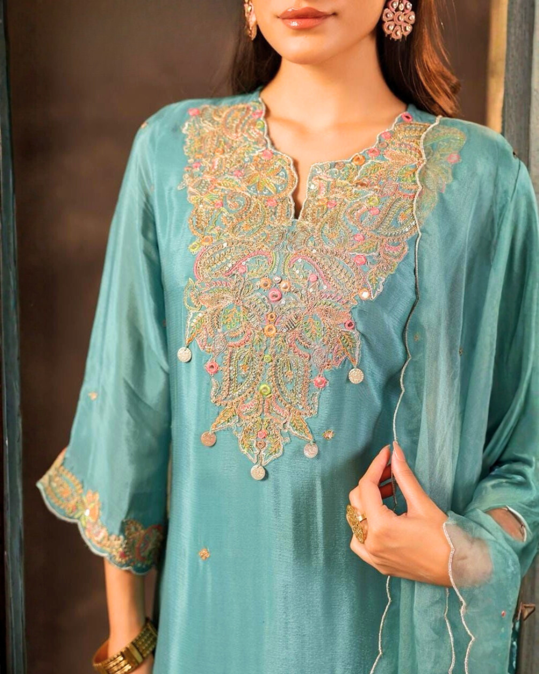 Divine Chinnon Embroidered Palazzo Set