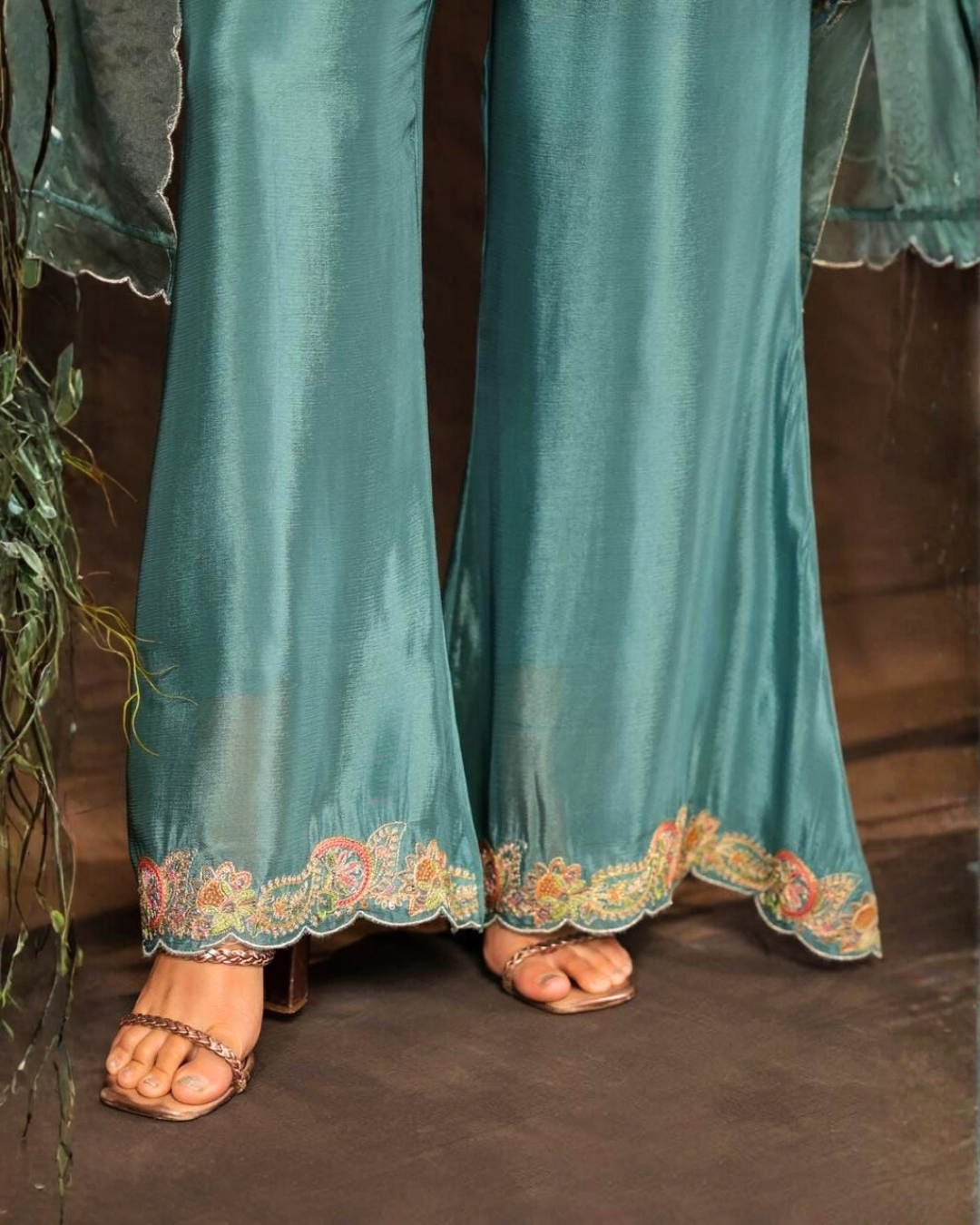 Divine Chinnon Embroidered Palazzo Set