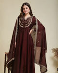 Silk Blend Embroidered Anarkali Set with Dupatta