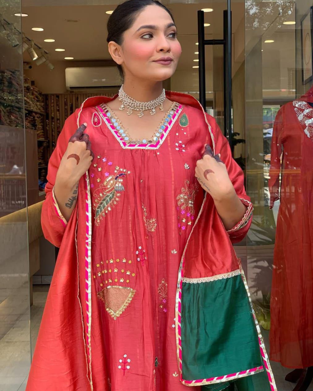 Mul Chanderi A-Line Suit Set with Dupatta