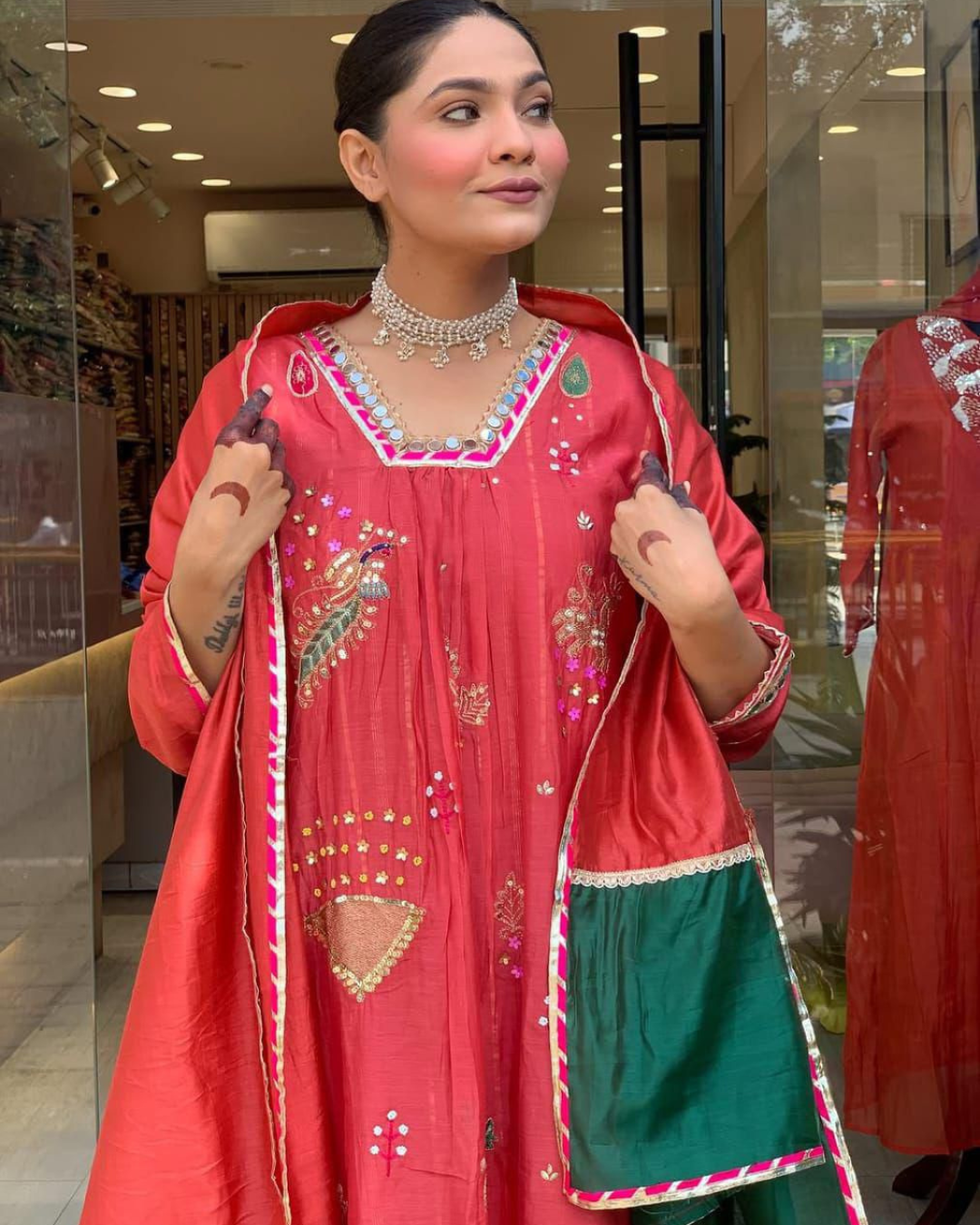 Mul Chanderi A-Line Suit Set with Dupatta