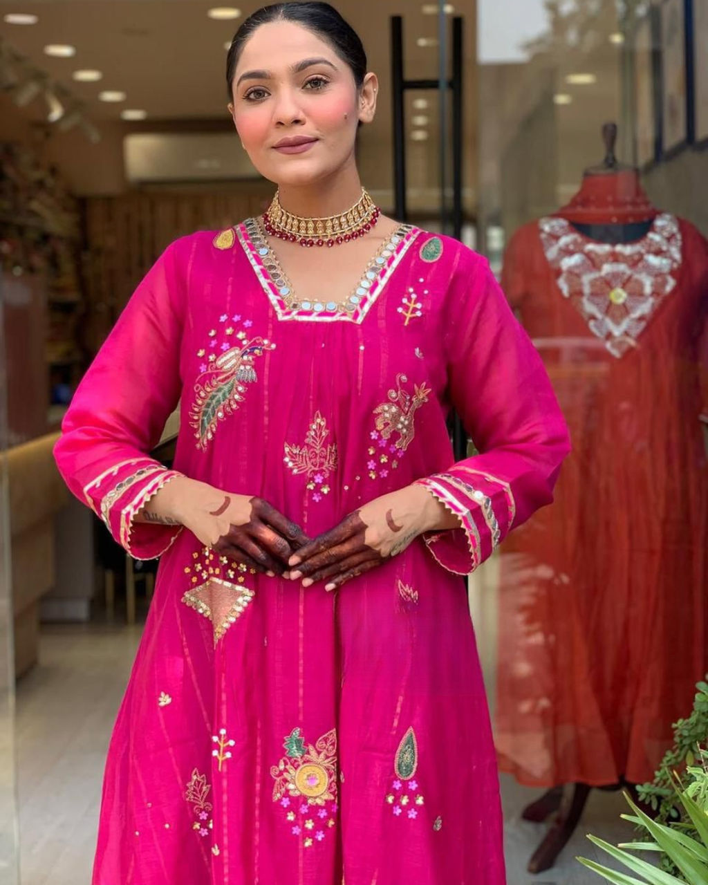 Mul Chanderi A-Line Suit Set with Dupatta