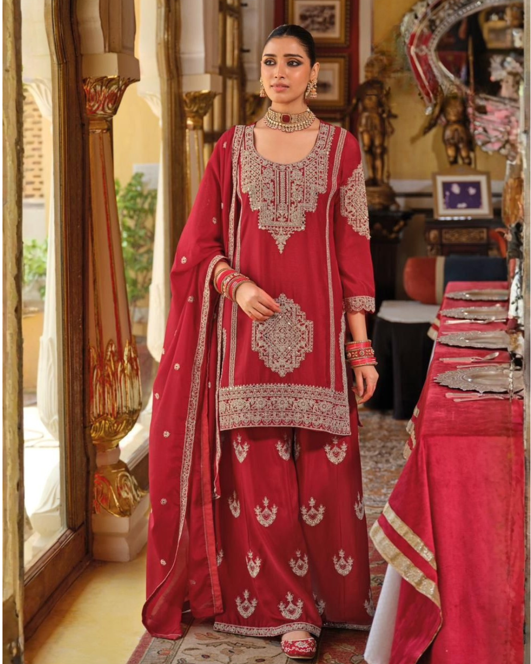 Heavy Chinon Embroidered sharara Suit Set