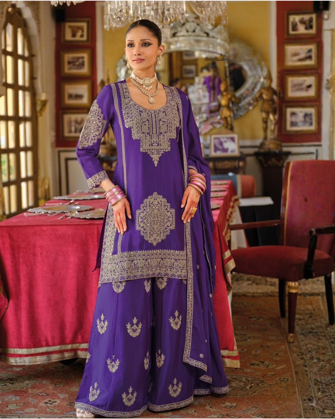 Heavy Chinon Embroidered sharara Suit Set