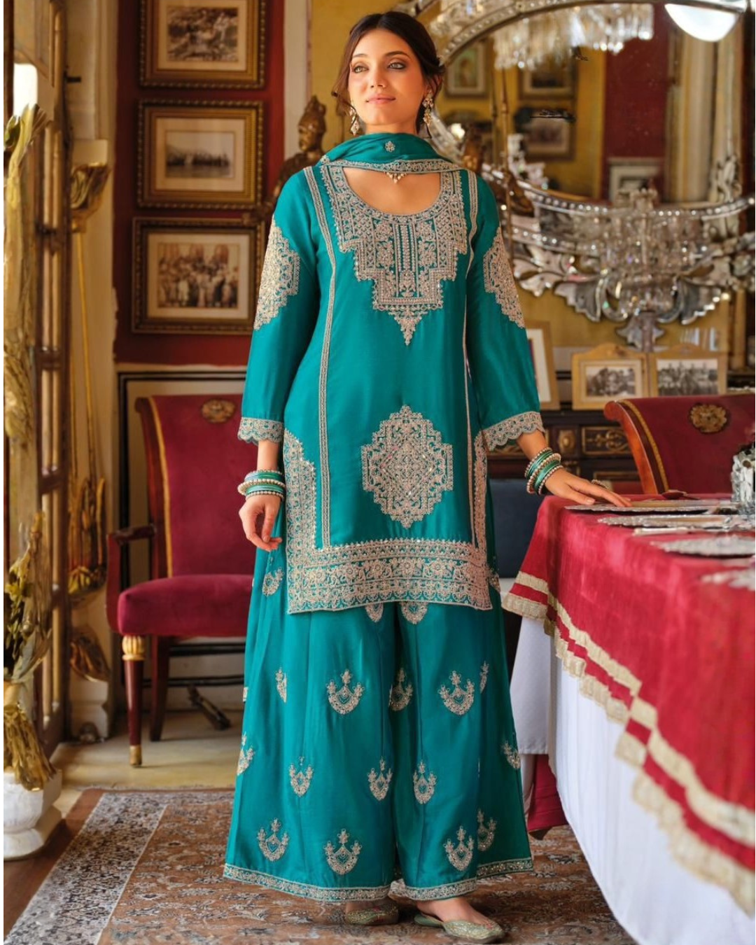 Heavy Chinon Embroidered sharara Suit Set