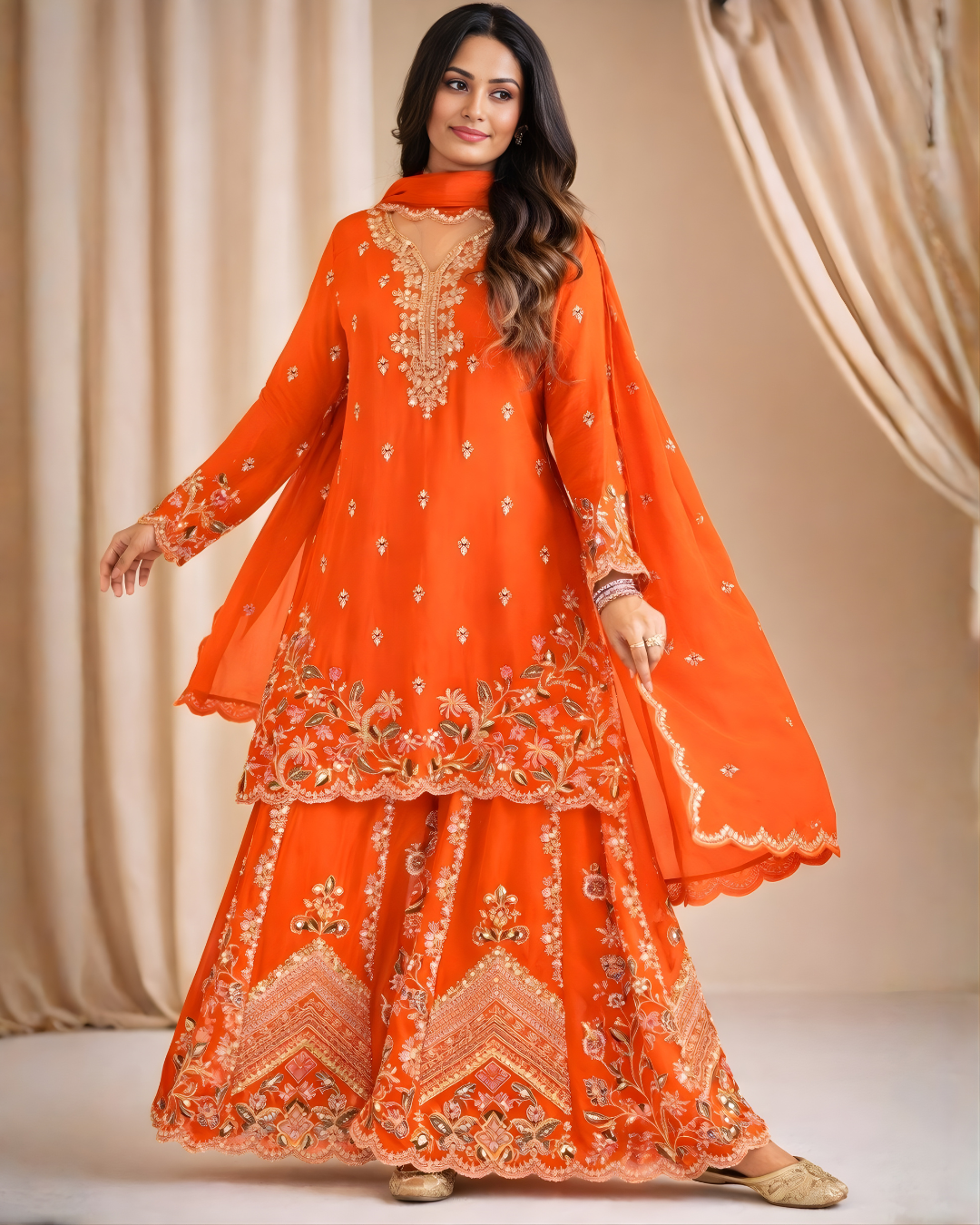 Heavy Chinon Diamond Embroiderd  Suit Set