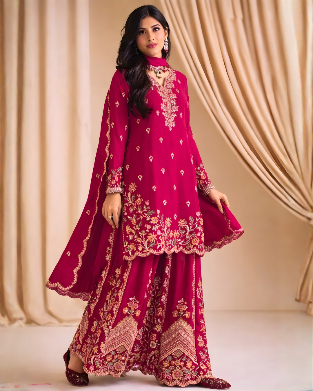 Heavy Chinon Diamond Embroiderd  Suit Set